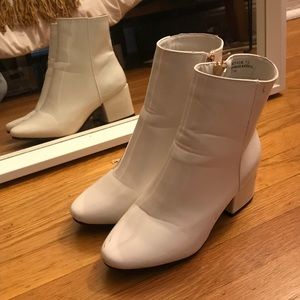White patent leather ankle booties!